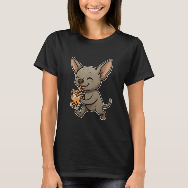 Cute Xolo Dog Sipping Bubble Tea T-Shirt (Front)