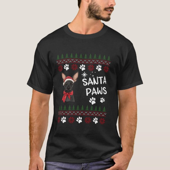 Cute Xoloitzcuintli Dog Ugly Christmas Santa Paws T-Shirt (Front)