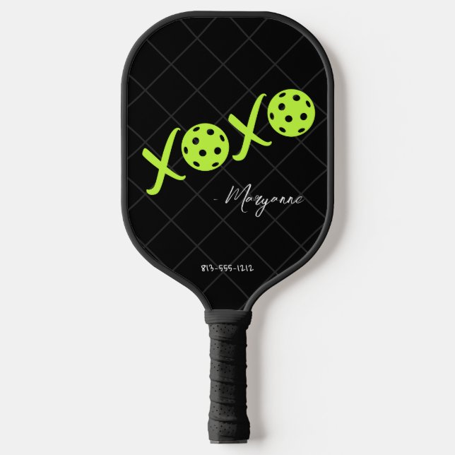 Cute XOXO Black & Bright Personalized Signature Pickleball Paddle (Front)