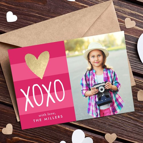 Cute XOXO Pink Colorblock Valentines Day Holiday Card