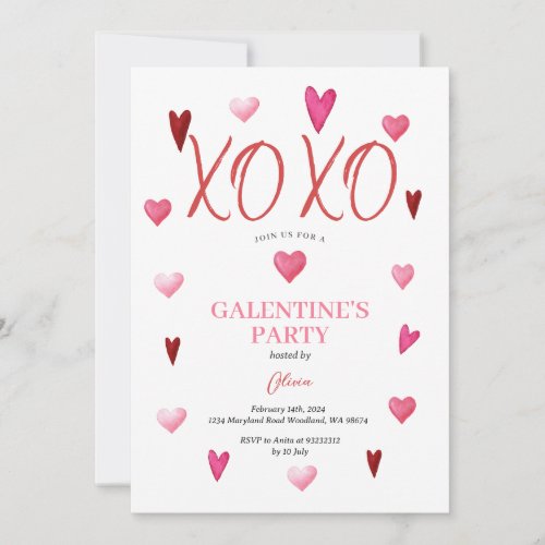 Cute XOXO Pink Galentines Day Party Valentine Invitation
