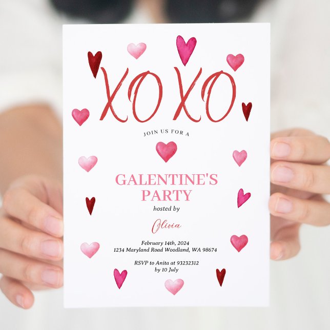 Cute XOXO Pink Galentine's Day Party Valentine Invitation (Creator Uploaded)