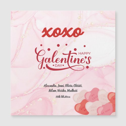 Cute XOXO Pink Marble Glitter Galentines Day Magnetic Invitation