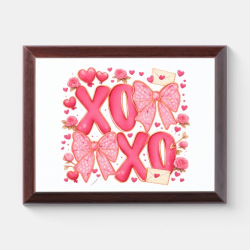 Cute XOXO Valentine Bows Hearts Pink Coquette Award Plaque