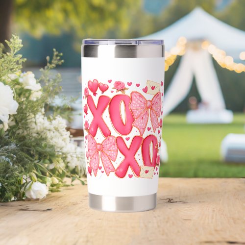 Cute XOXO Valentine Bows Hearts Pink Coquette Insulated Tumbler