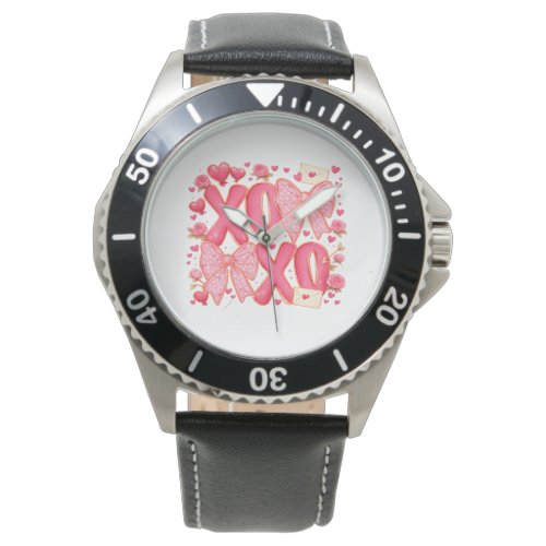 Cute XOXO Valentine Bows Hearts Pink Coquette Watch