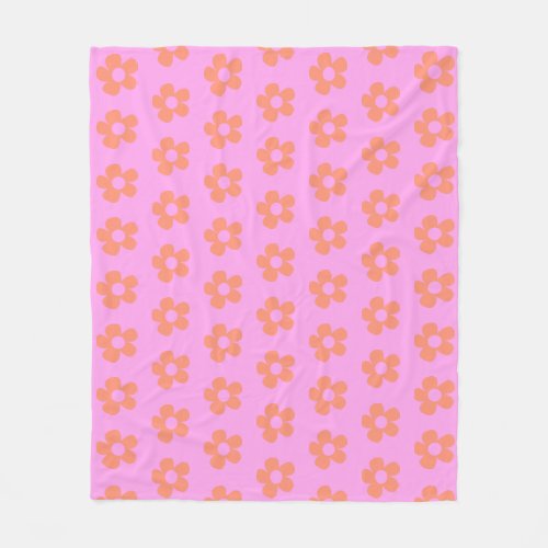 Cute Y2k Preppy Hot Pink Floral Pattern Dorm Decor Fleece Blanket