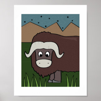 Cute Yak Illustration - Farm & Mountain Animal Art Poster