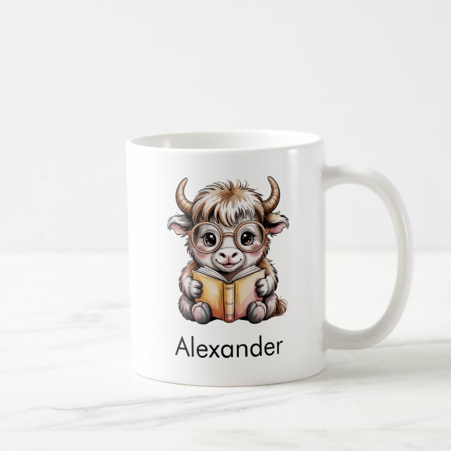 Cute Yak Reading a Book Custom Coffee Mug (Right)