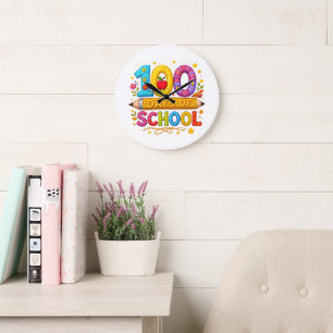Cute Yarn 100 Days of School Teacher Girls T-Shirt Large Clock