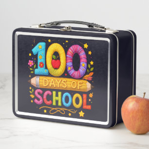 Cute Yarn 100 Days of School Teacher Girls T-Shirt Metal Lunch Box