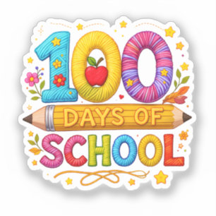Cute Yarn 100 Days of School Teacher Girls T-Shirt Sticker