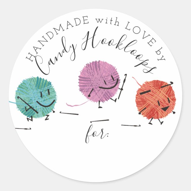 Cute yarn crochet hooks handmade with love sticker (Front)