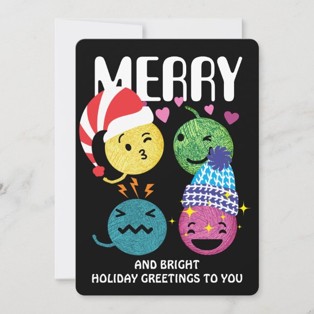 Cute yarn emoji knitting crochet Christmas card (Front)