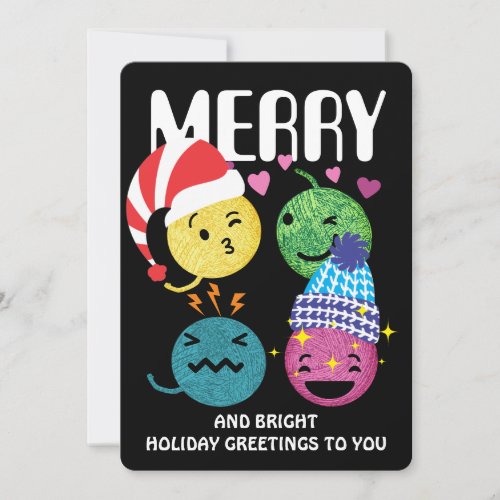 Cute yarn emoji knitting crochet Christmas card