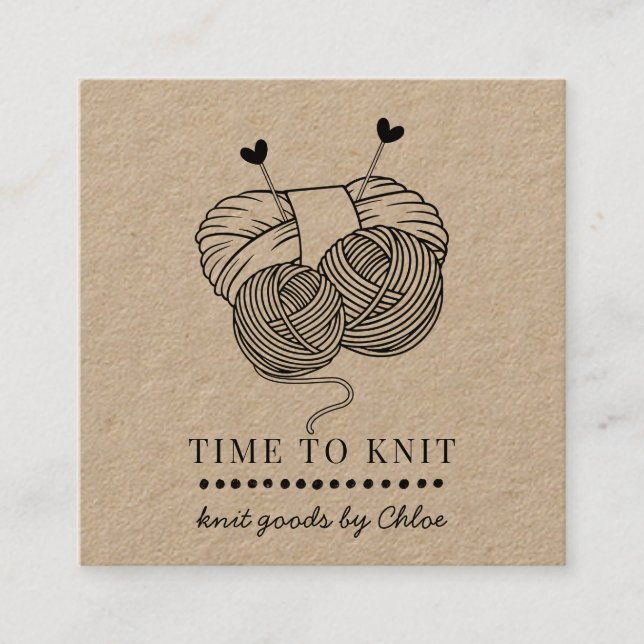 Cute Yarn Handmade Knit Goods Kraft Square Business Card (Front)