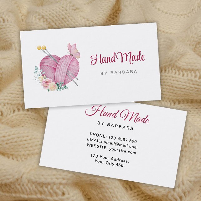 Cute Yarn Heart Knitting Needles Business Card (Creator Uploaded)