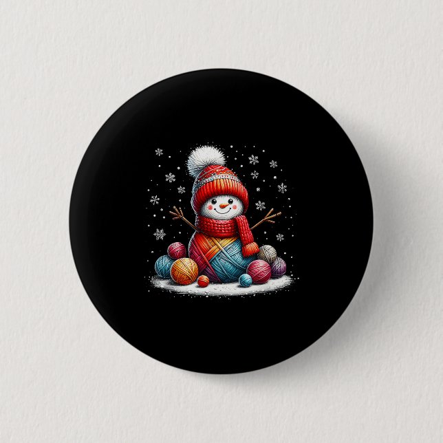Cute Yarn Snowman Quilter Christmas Crochet Knitti Button (Front)