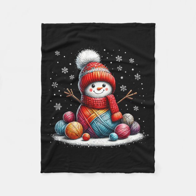Cute Yarn Snowman Quilter Christmas Crochet Knitti Fleece Blanket (Front)