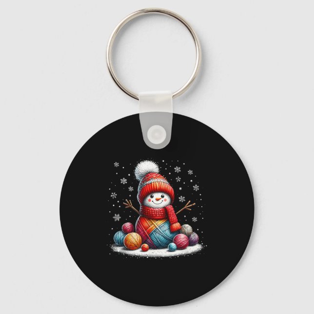 Cute Yarn Snowman Quilter Christmas Crochet Knitti Keychain (Front)