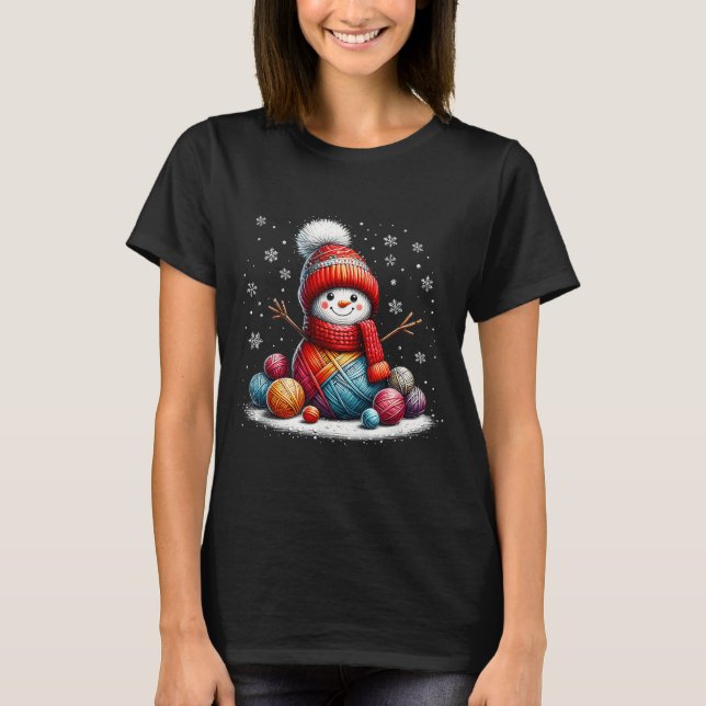 Cute Yarn Snowman Quilter Christmas Crochet Knitti T-Shirt (Front)