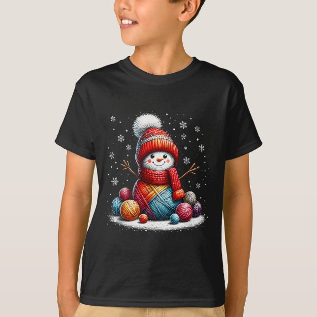 Cute Yarn Snowman Quilter Christmas Crochet Knitti T-Shirt (Front)
