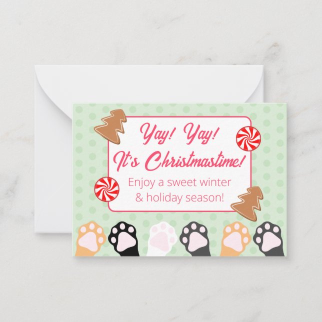 Cute Yay Yay Its Christmastime Cat  Note Card (Front)