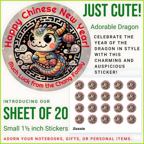 Cute Year of the Dragon Happy Chinese New Year Classic Round Sticker