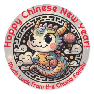 Cute Year of the Dragon 'Happy Chinese New Year' Classic Round Sticker
