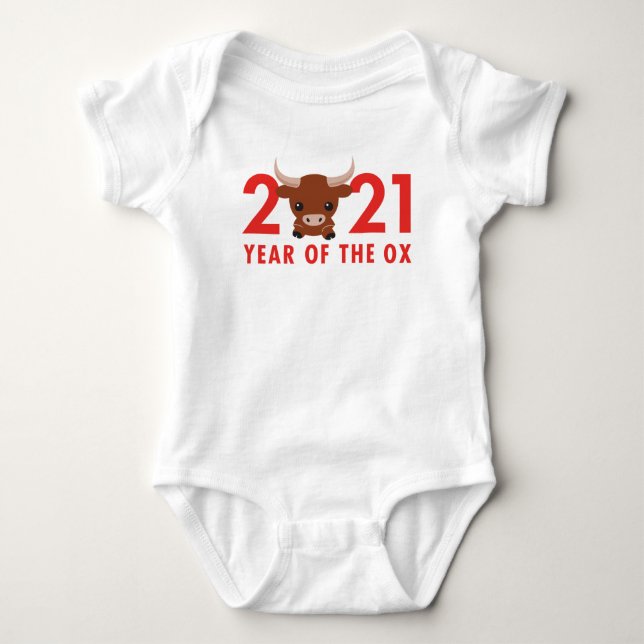 Cute Year of the Ox 2021 Chinese New Year Baby Bodysuit (Front)