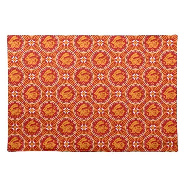 Cute Year of the Rabbit Chinese New Year Cloth Placemat (Front)