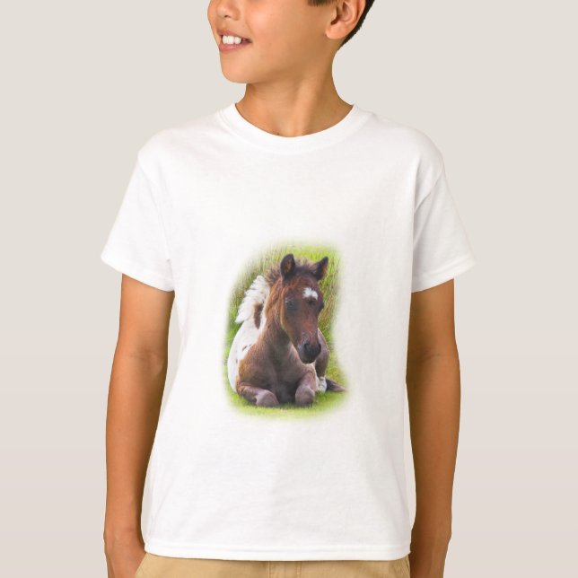 Cute Yearling Foal kids ringer tshirt (Front)