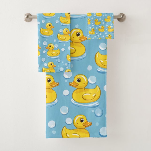 Cute Yello Rubber Ducks Bath Towel Set (Insitu)