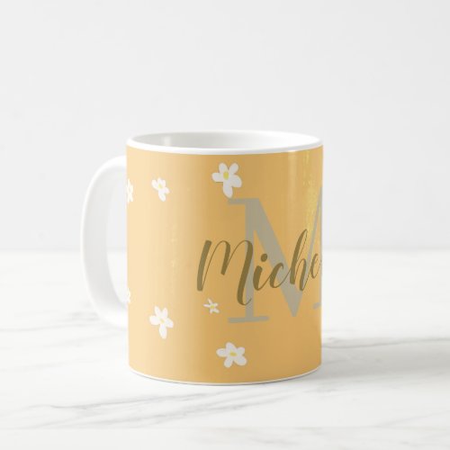 Cute Yellow Aesthetic Daisies Girly Monogrammed Coffee Mug