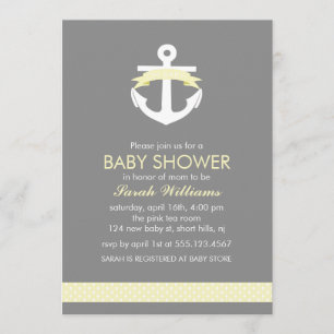 Cute Yellow Anchor Nautical Theme Baby Shower Invitation
