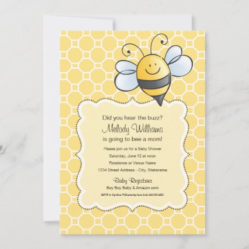 Cute Yellow and Black Bumblebee Baby Shower Invitation