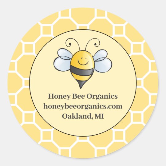 Cute Yellow and Black Bumblebee Honey Business Classic Round Sticker ...