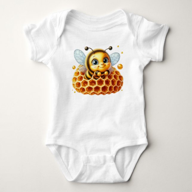 CUTE YELLOW AND BLACK CARTOON HONEY BEE BABY BODYSUIT (Front)