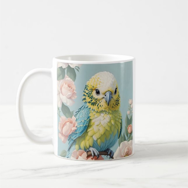 Cute Yellow And Blue Baby Budgie Parakeet Bird Coffee Mug (Left)