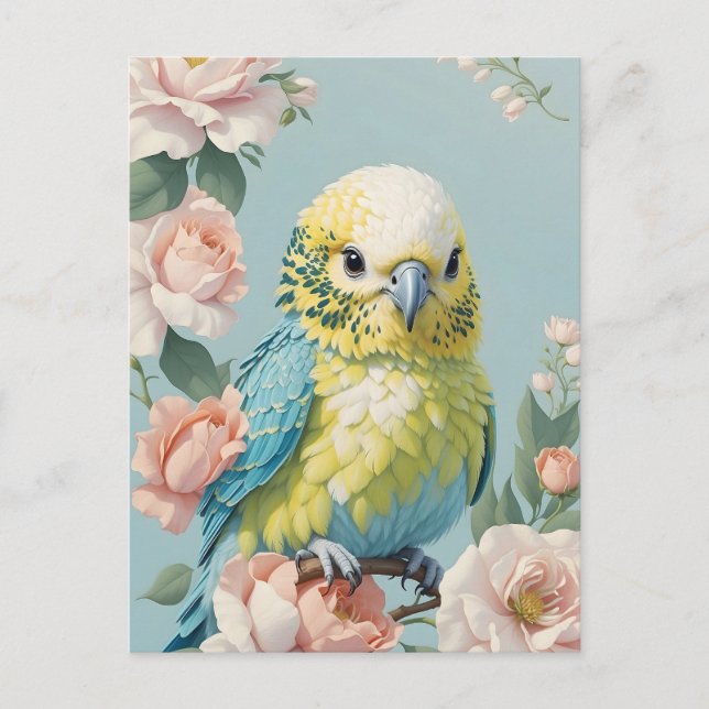 Cute Yellow And Blue Baby Budgie Parakeet Bird Postcard (Front)