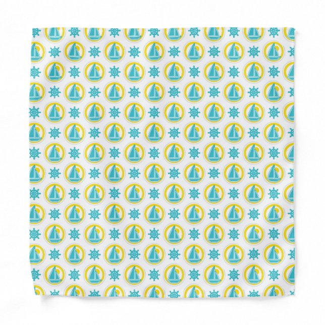 Cute Yellow and Blue Nautical Pattern Bandana (Front)
