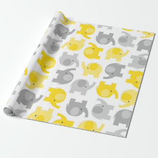 Cute Yellow and Gray Baby Elephants Wrapping Paper