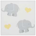 Cute Yellow and Gray Elephants and Hearts Pattern Fabric