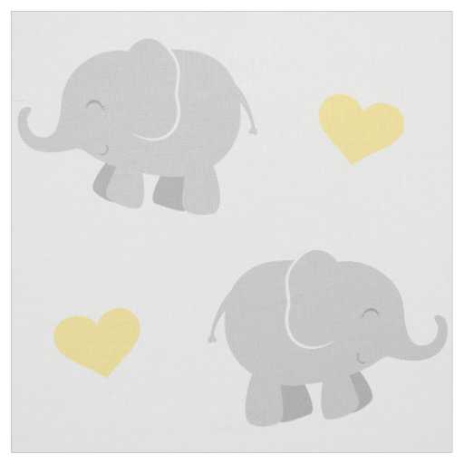 Cute Yellow and Gray Elephants and Hearts Pattern Fabric