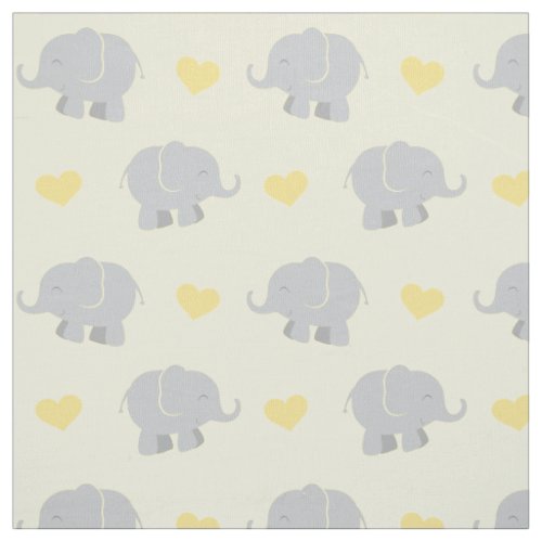 Cute Yellow and Gray Elephants and Hearts Pattern Fabric