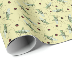 Cute Yellow and Green Grasshoppers Insect Kids Wrapping Paper