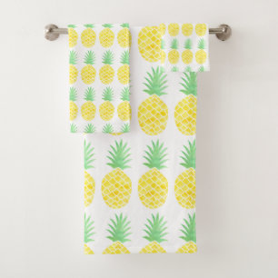 Cute Yellow and Green Watercolor Pineapple Pattern Bath Towel Set