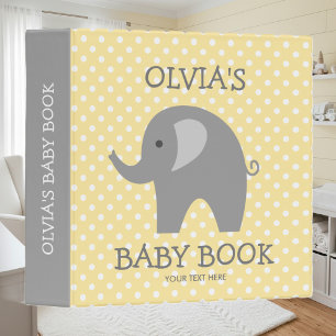 Cute yellow and grey elephant new baby binder book
