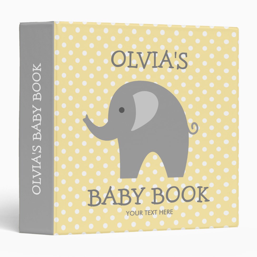 Cute yellow and grey elephant new baby binder book Zazzle