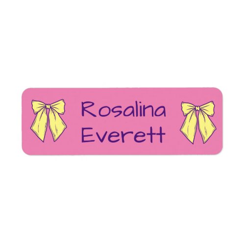 Cute Yellow and Pink  Bows Girls Names Kids Label